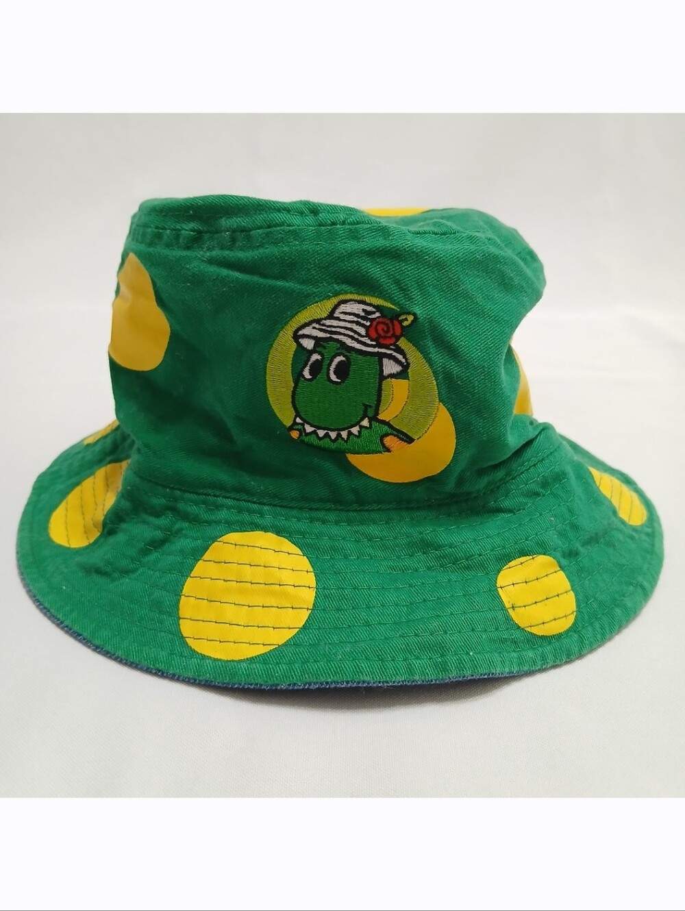 Vintage The Wiggles Live Kids Reversible Bucket Hat Blue Denim Green Yellow Dots